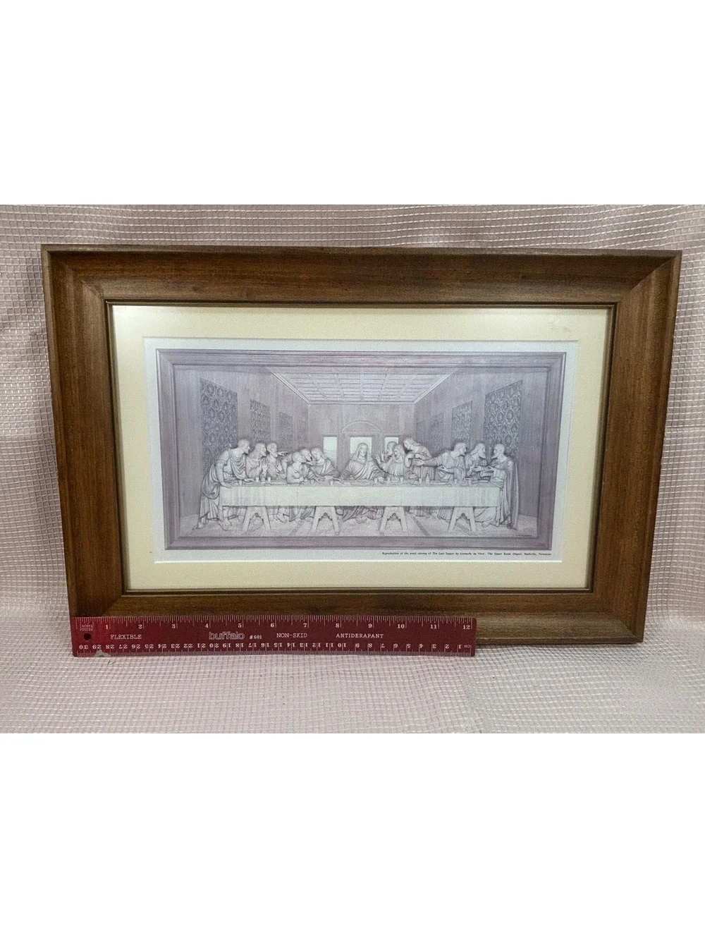 143 - framed print reproduction of woodcarving The Last Supper The Upper Chapel